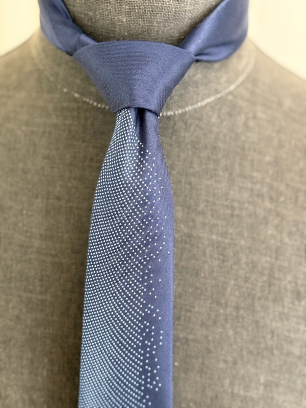 Lanvin Navy Blue Silk Tie with White Dot Gradient